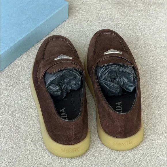 Prada Brown Suede Loafers - Picture 3 of 9